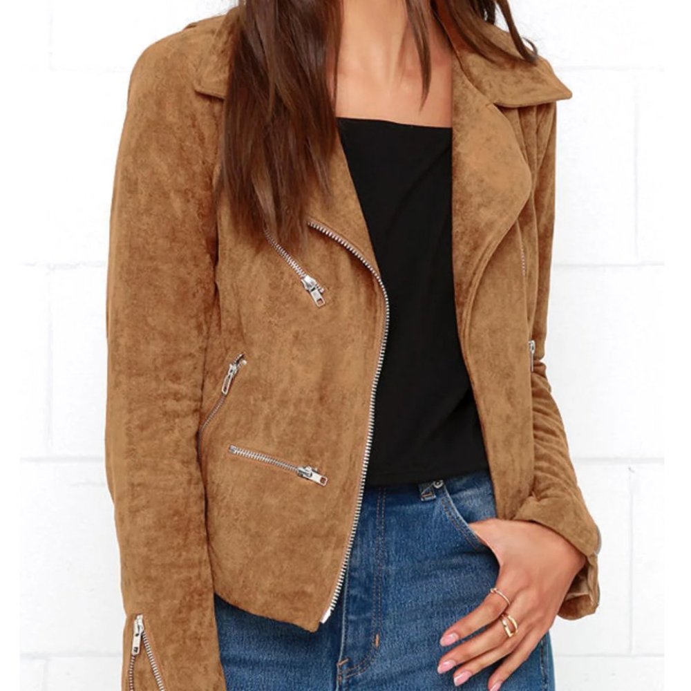 Lulu's Camel Faux Suede 'Suede With Love' Moto Jacket size XL